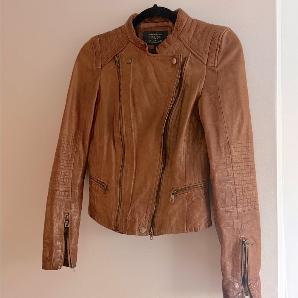 Motorcycle style genuine leather jacket